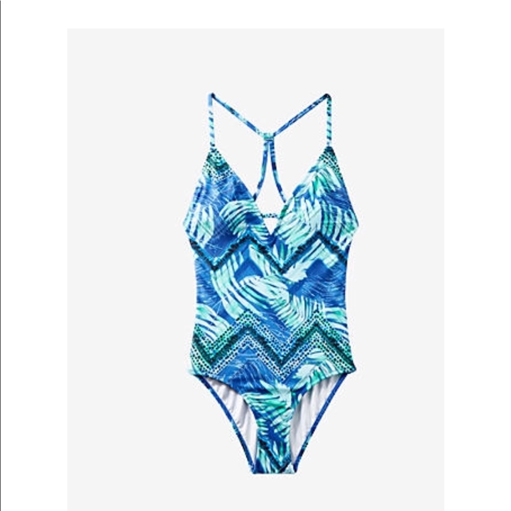 NWT Express Blue Tropical Print One Piece Swimsuit